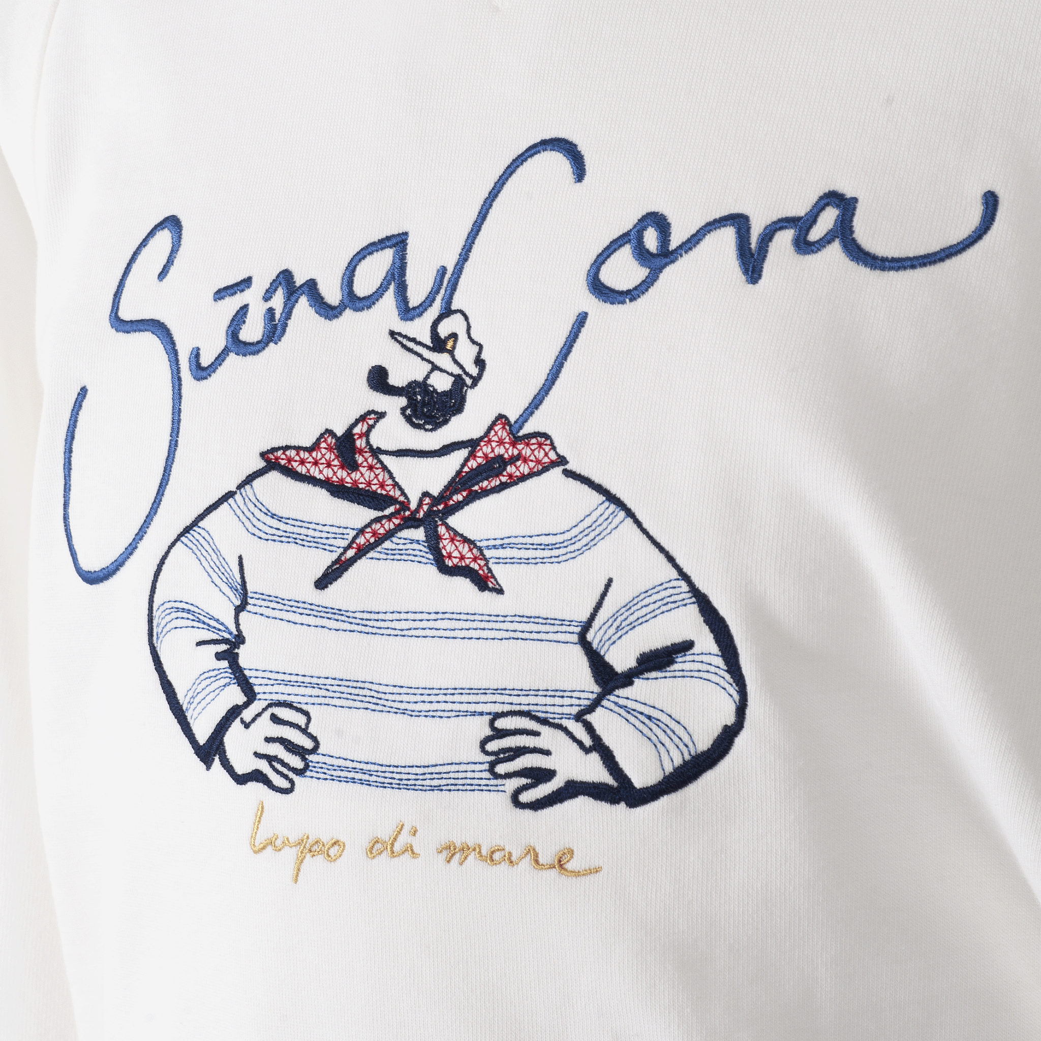 【公式】シナコバ (SINA COVA) クルーネック トレーナー スウェット プルオーバー 23120010 オフホワイトの刺繡部分