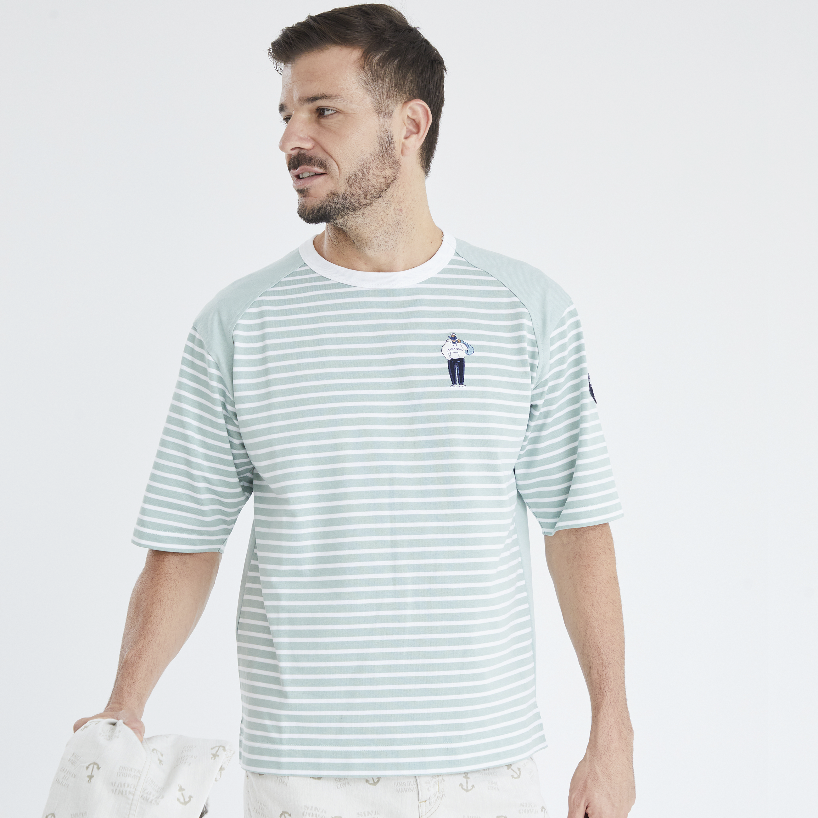 5分袖Tシャツ ボーダー切替Tシャツ 23120510